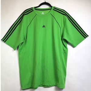 Adidas Mens 2XL Lime Green Black 3-Stripe Short Sleeve Athletic T-Shirt 218559